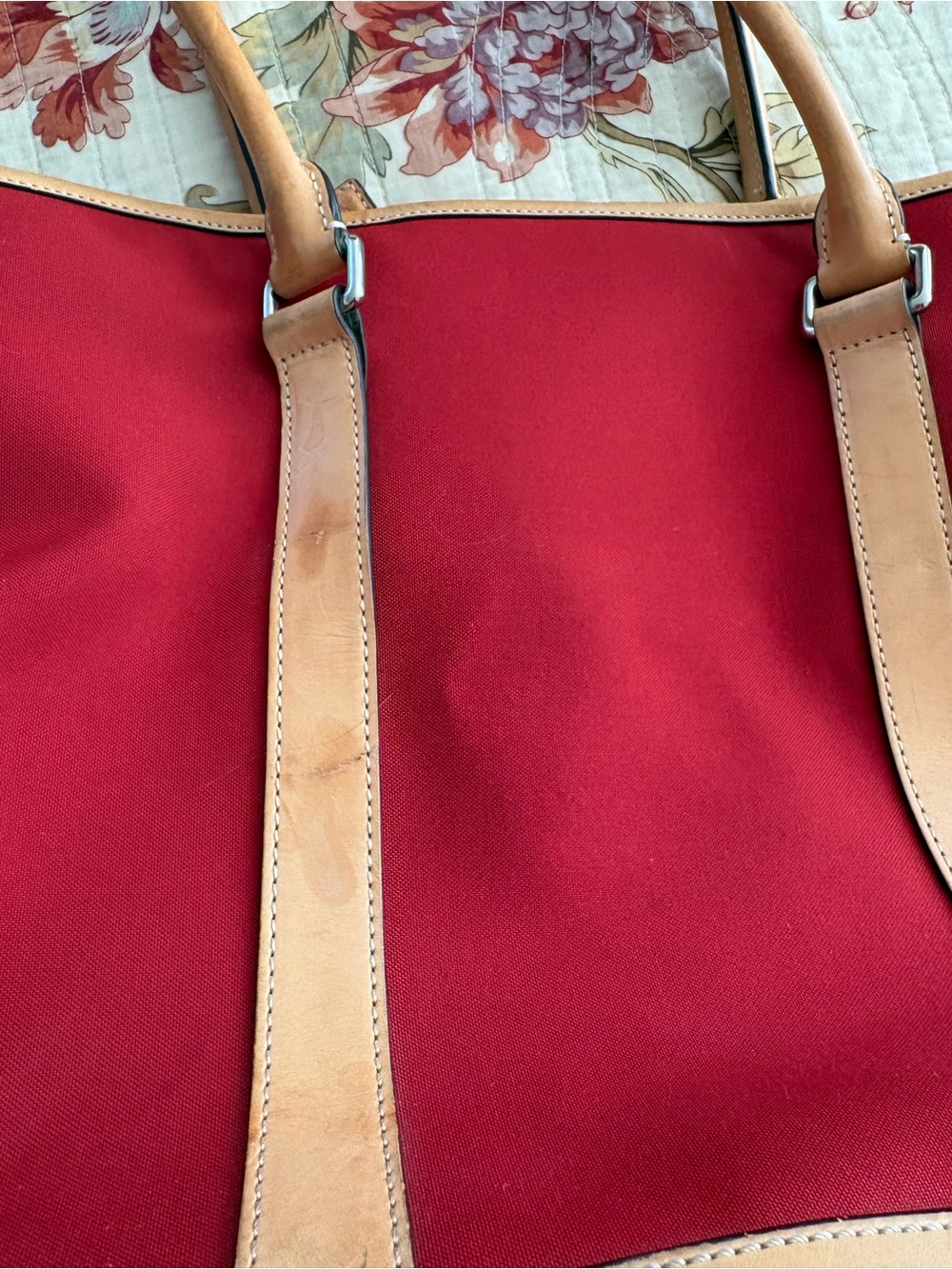 COACH Red Canvas Duffel with Tan Leather Trim - Picture 5 of 13
